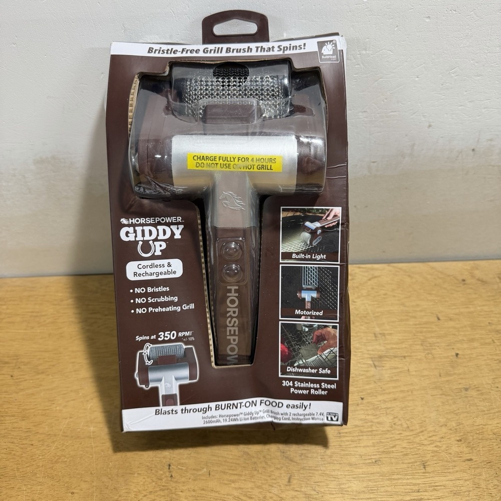 Horsepower Giddy Up Bristle-Free Spinning Grill Brush Cordless LED Light NEW